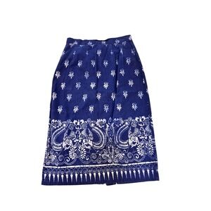 Vintage Blue Indian Block Print Wrap Skirt Boho Prairie Festival Cotton